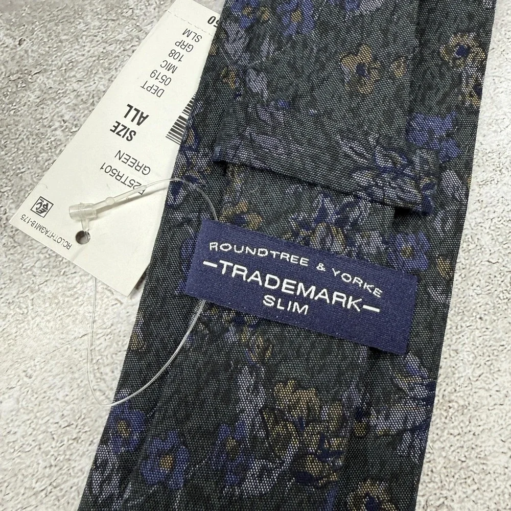 Roundtree‎ & Yorke Cotton Tie Mens One Size Green Floral Made In China Necktie